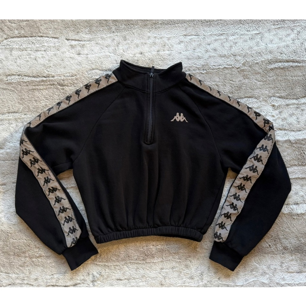 Kappa Reflective Cropped Pullover Sweatshirt in Black Size S - Picture 2 of 8